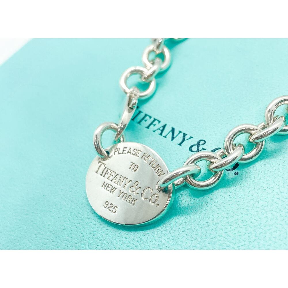 Tiffany & Co. Return To Sterling Silver Oval Tag Choker Pendant Necklace 15" - Picture 2 of 11
